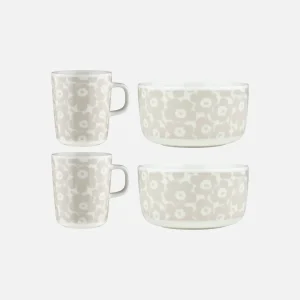 Oiva / Pikkuinen Unikko Frukostset 4 delar white, straw  Färg 120 Från Marimekko