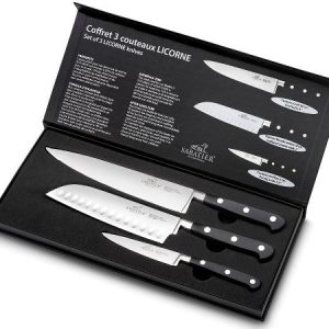 Knivset Licorne 3 delar Örtkniv, Santokukniv och Kockkniv Stål/Svart Lion Sabatier International