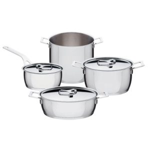 ”POTS&PANS Grytset 7-delar Spegelblankt Rostfritt Stål 18/10 Från Alessi, Design Jasper Morrison